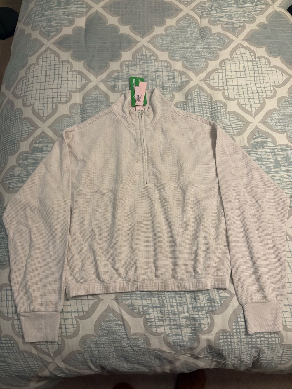 Victoria’s Secret womens Quarter-Zip Waffle Knit Crop Pullover Sweater in beige